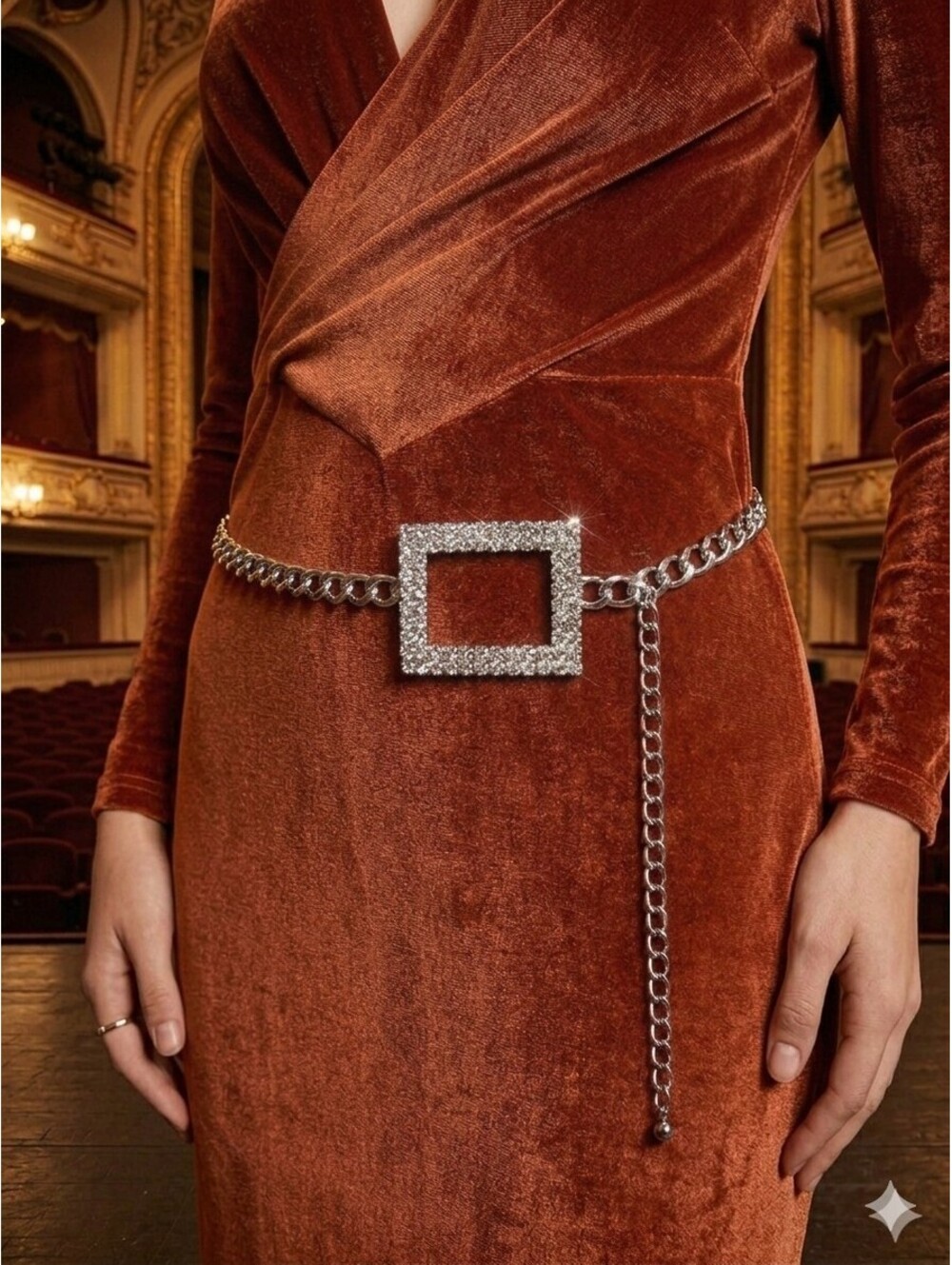 Rhinestone Buckle Silver Tone Chain Belt – Versatile Y2K & Boho Style